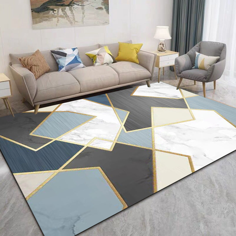 Marble Print Rug Polyester Modern Area Rug Stain Resistant Carpet for Living Room