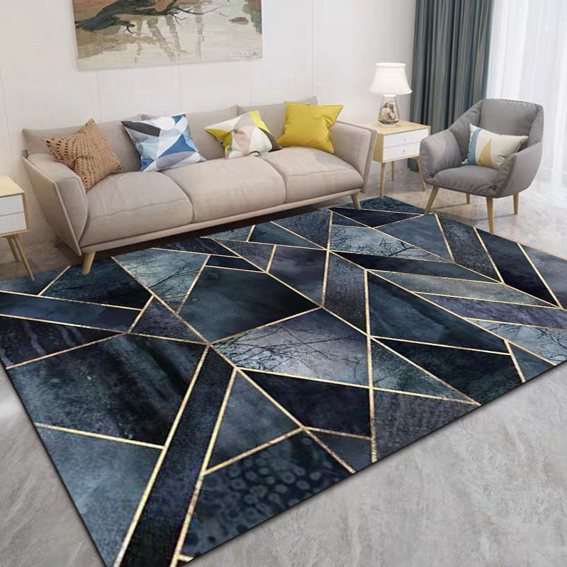 Marble Print Rug Polyester Modern Area Rug Stain Resistant Carpet for Living Room
