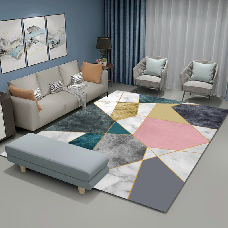 Marble Print Indoor Rug Polyester Modern Carpet Non-Slip Backing Carpet for Living Room