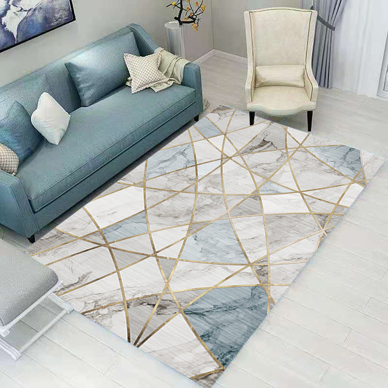 Marble Print Indoor Rug Abstract Carpet Polyester Washable Rug for Living Room