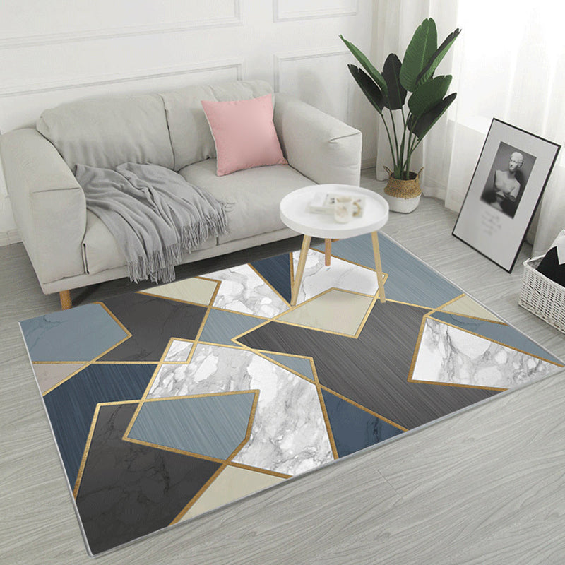 Marble Print Indoor Rug Abstract Carpet Polyester Washable Rug for Living Room
