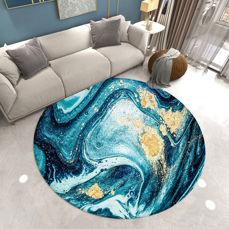 Abstract Printing Area Rug Polyester Round Carpet Non-Slip Backing Rug for Living Room