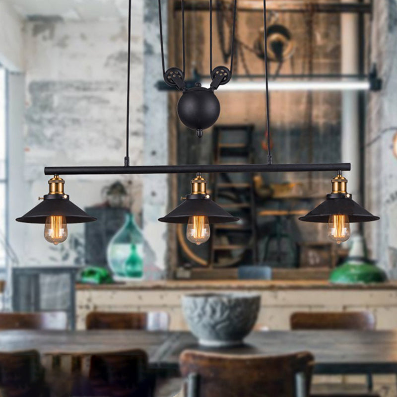 Metal 3 luces de la isla Polea de iluminación colgante colgante lineal vintage para comedor
