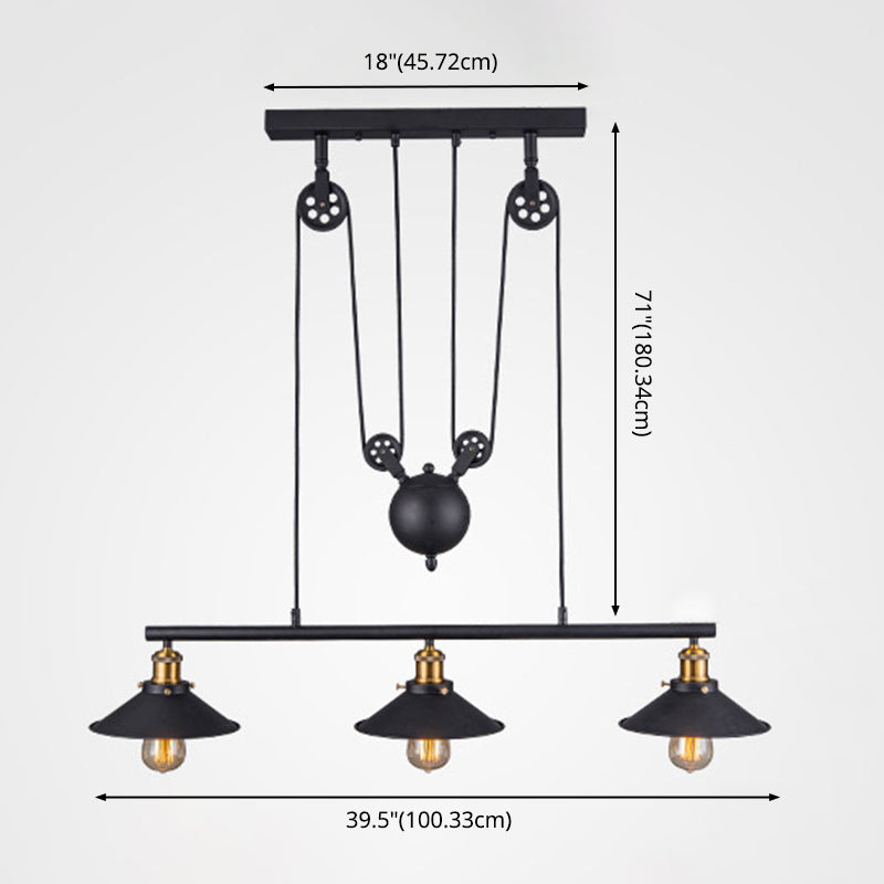 Metal 3 luces de la isla Polea de iluminación colgante colgante lineal vintage para comedor