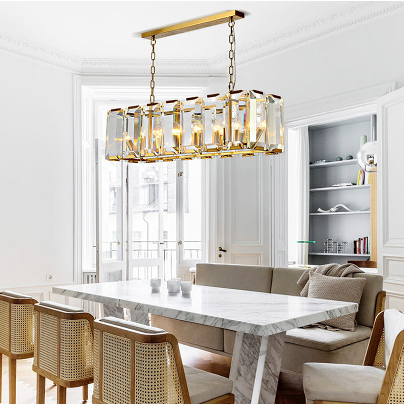 Rectángulo Corte Crystal Island colgante lineal Luces colgantes de la isla de la sala de estar moderna