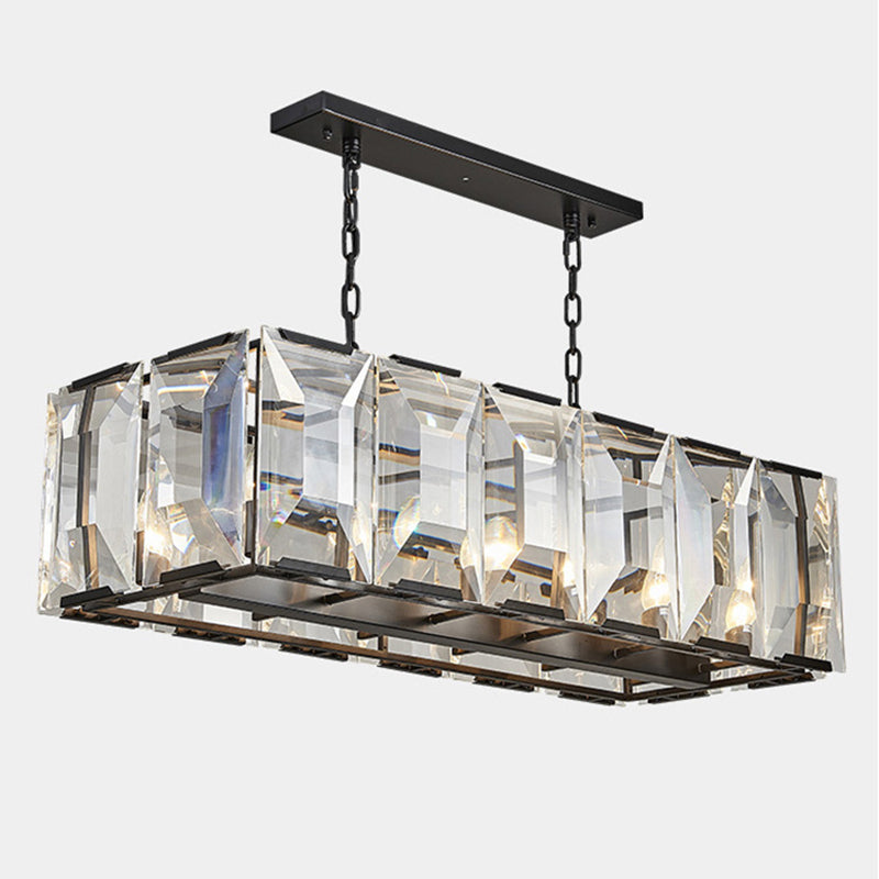 Rectangle Cut Crystal Island Linear Pendant Modern Living Room Island Pendant Lights