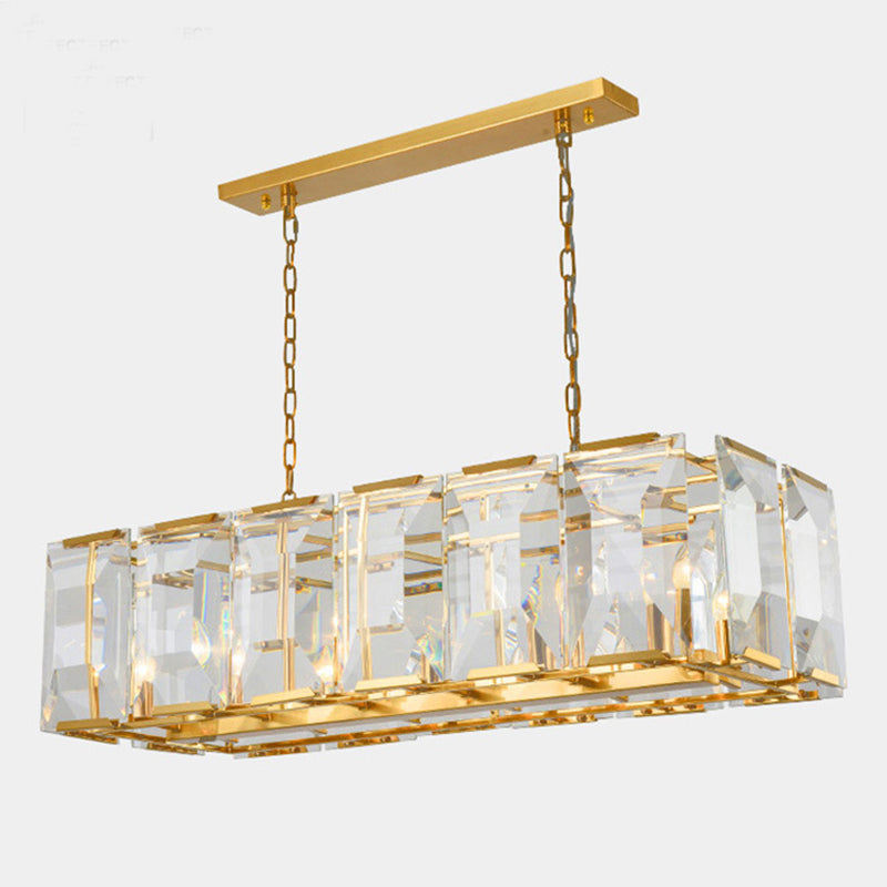 Rectangle Cut Crystal Island Linear Pendant Modern Living Room Island Pendant Lights