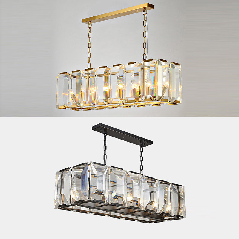 Rectángulo Corte Crystal Island colgante lineal Luces colgantes de la isla de la sala de estar moderna