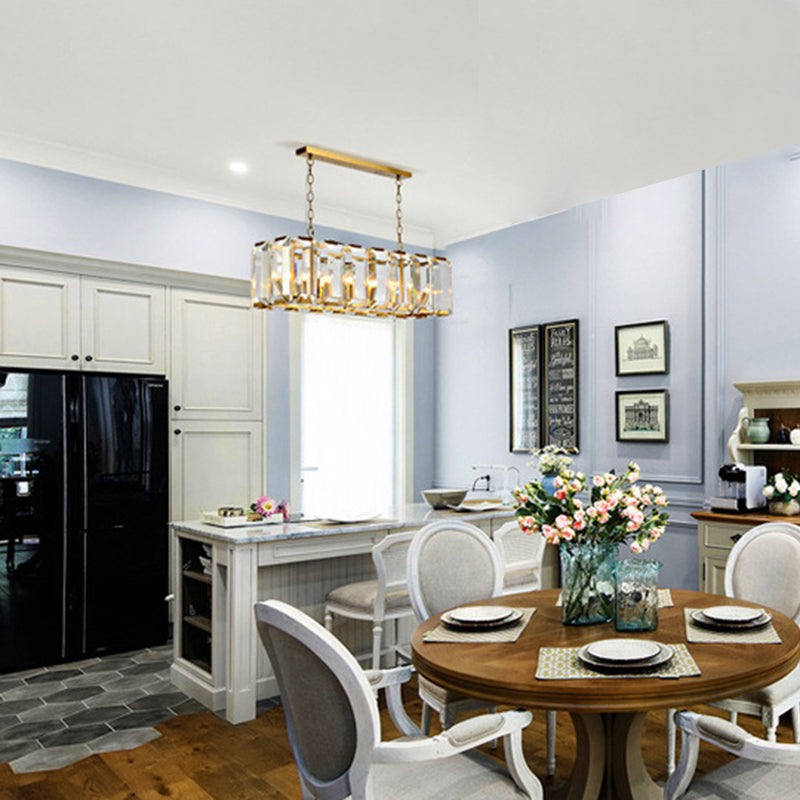 Rectángulo Corte Crystal Island colgante lineal Luces colgantes de la isla de la sala de estar moderna