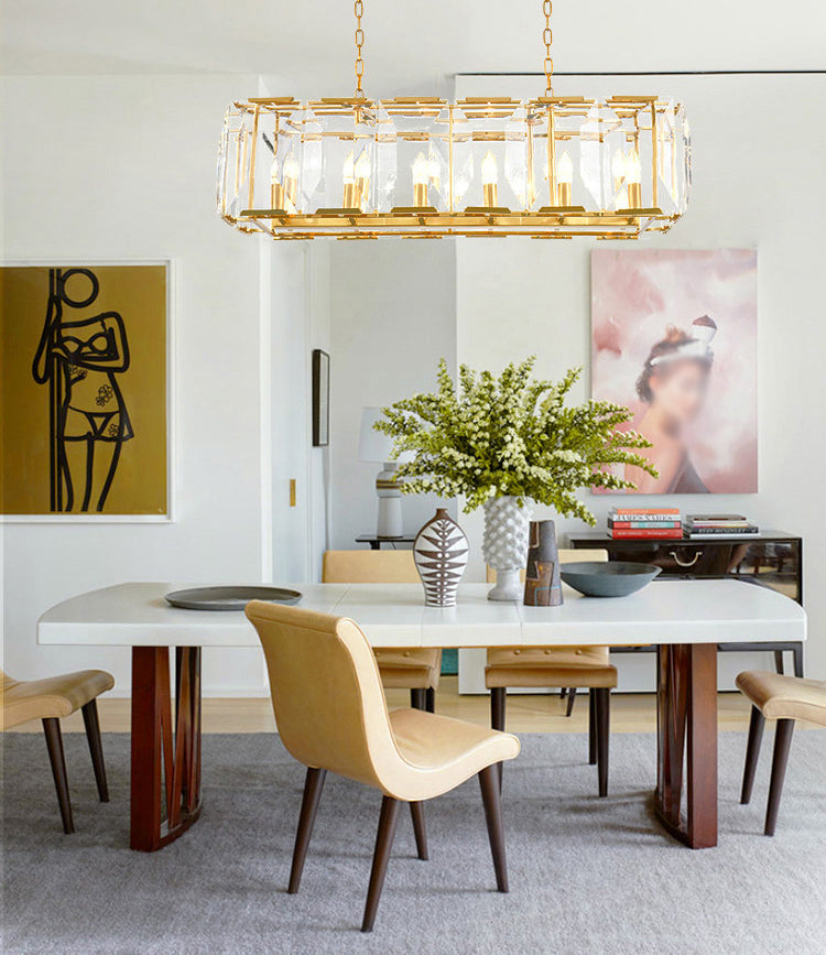 Rectángulo Corte Crystal Island colgante lineal Luces colgantes de la isla de la sala de estar moderna