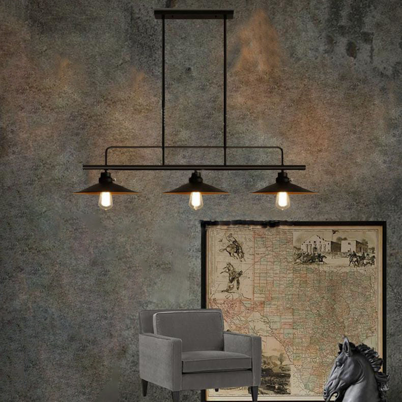 Luz colgante de isla de hierro forjado en la luz de techo interior geométrica de estilo industrial con marco de hierro