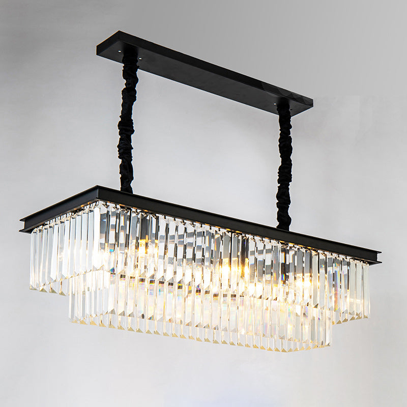 Rectangle Crystal Island Linear Pendant Modern Living Room Island Chandelier Lights