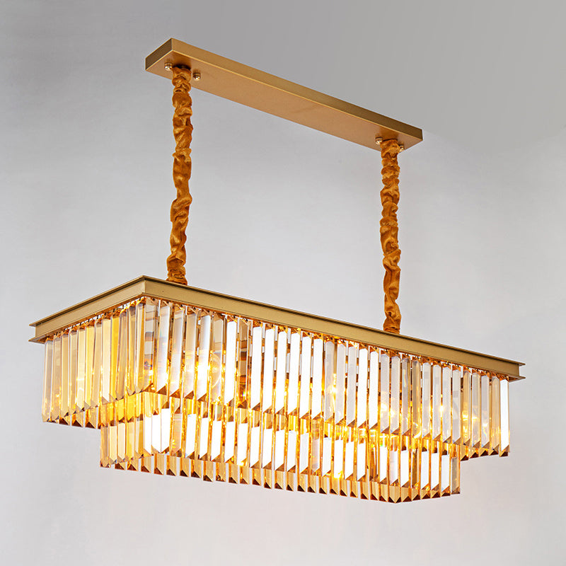 Rectangle Crystal Island Linear Pendant Modern Living Room Island Chandelier Lights