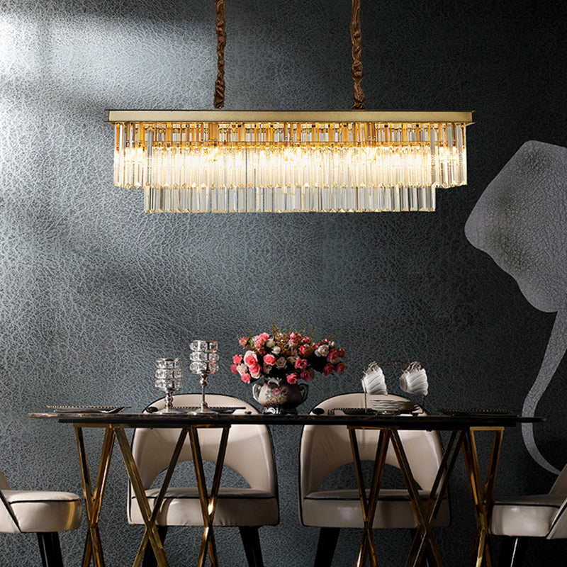 Rectángulo Crystal Island Pense lineal Luces de araña de la isla de la sala de estar moderna