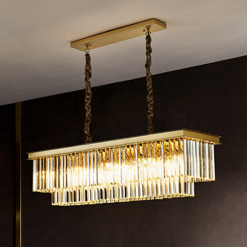 Rectángulo Crystal Island Pense lineal Luces de araña de la isla de la sala de estar moderna