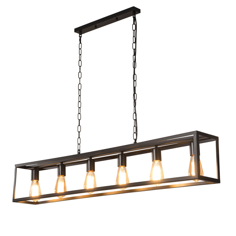 Rectangle Island Lighting Fixtures Industrial Metal Island Lighting Ideas for Restaurant