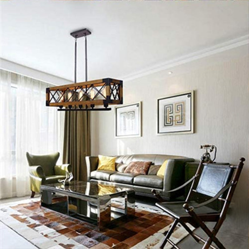 Isola in gabbia nera a ciondolo lineare a pendente retrò in metallo sala da pranzo lampadario isola lampadario