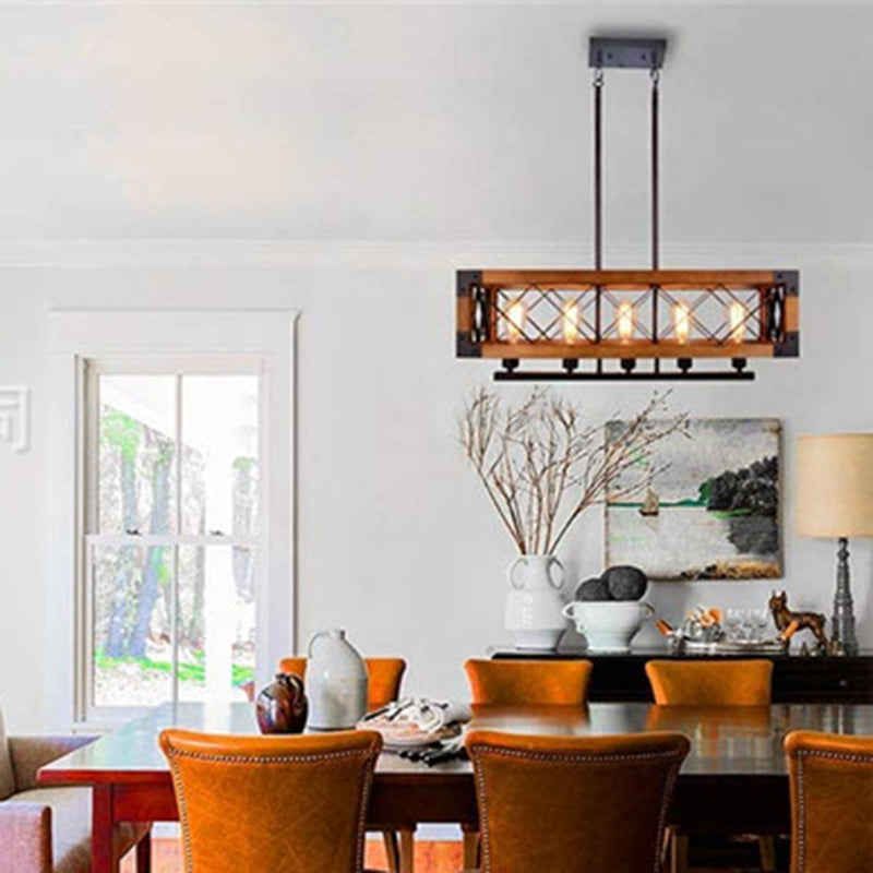 Isola in gabbia nera a ciondolo lineare a pendente retrò in metallo sala da pranzo lampadario isola lampadario