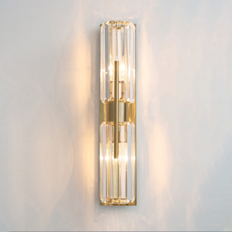 2-Lights Cylindrical Crystal Sconce Lights Electroplated Gold Postmodern Wall Lamp for Living Room