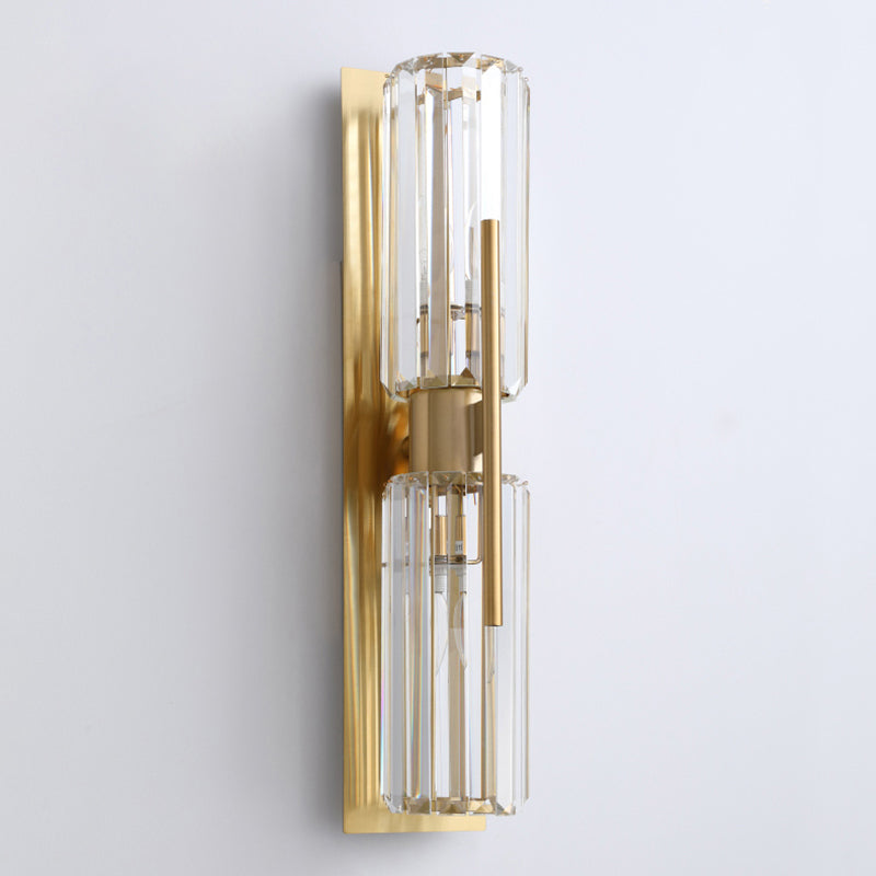2-Lights Cylindrical Crystal Sconce Lights Electroplated Gold Postmodern Wall Lamp for Living Room