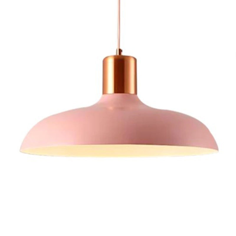 1 Bulb Restaurant Suspension Lamp Macaron Style Pendant Light Fixture with Bowl Metal Shade