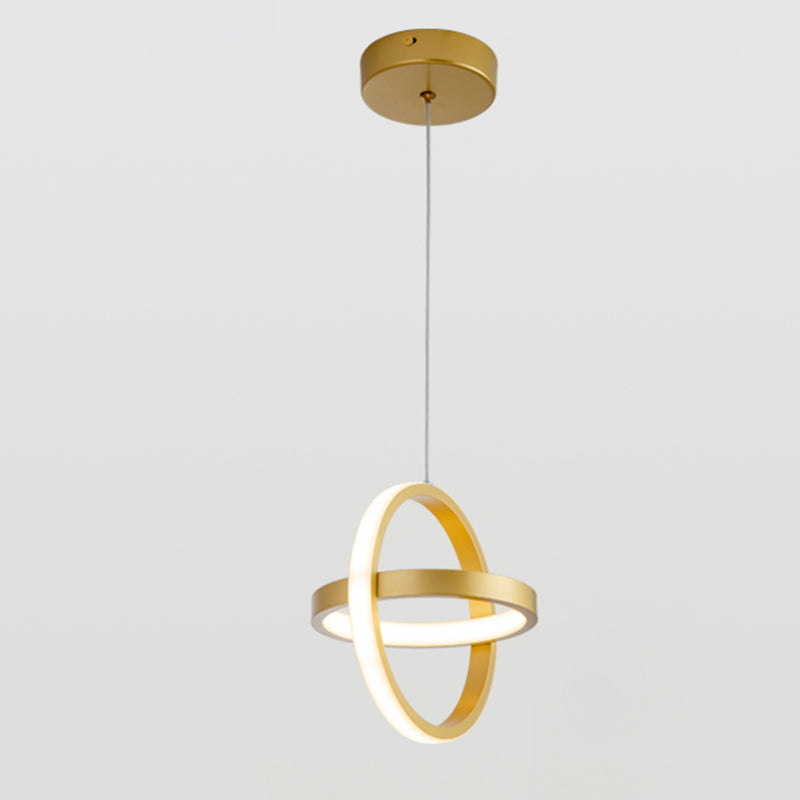 Golden Interlocking Pendant Light Fixture Simplicity 2-Light Metal Drop Lamp for Dining Room