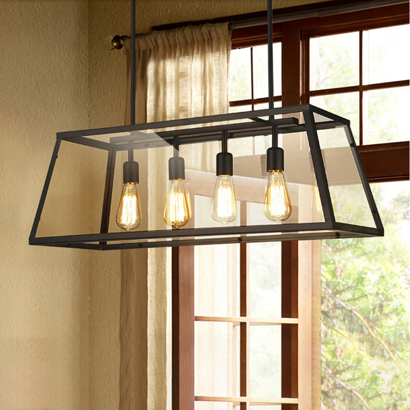 Glass 4 luces de la isla Posaboradora Trapecio de trapezoides ISLA INDUSTRIAL Luz de luz para comedor