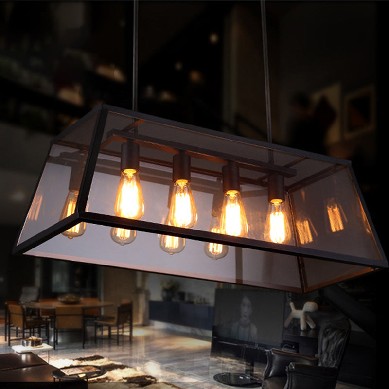 Glass 4 luces de la isla Posaboradora Trapecio de trapezoides ISLA INDUSTRIAL Luz de luz para comedor
