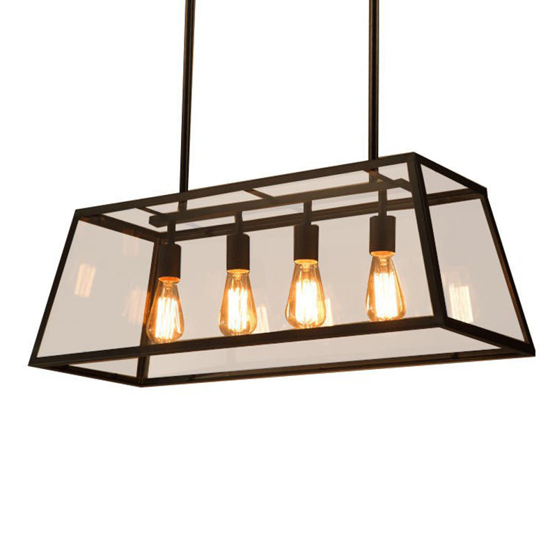 Vetro 4 luci isola il lampadario a ciondolo trapezoidale isola industriale lampade per sala da pranzo