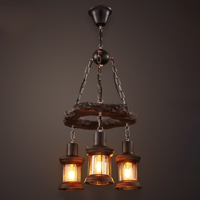 Wood Ceiling Hanging Light Fixture Coastal Black Shaded Restaurant Chandelier Lighting Fixture