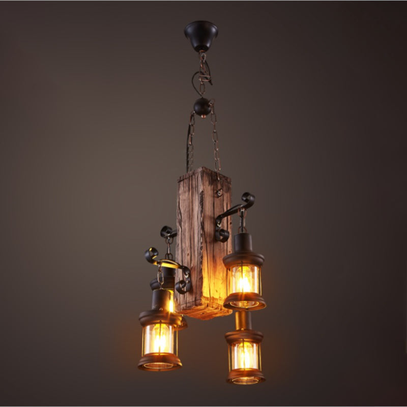 Wood Ceiling Hanging Light Fixture Coastal Black Shaded Restaurant Chandelier Lighting Fixture