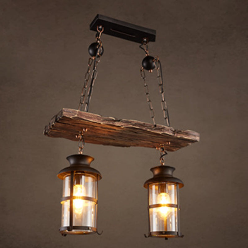 Wood Ceiling Hanging Light Fixture Coastal Black Shaded Restaurant Chandelier Lighting Fixture