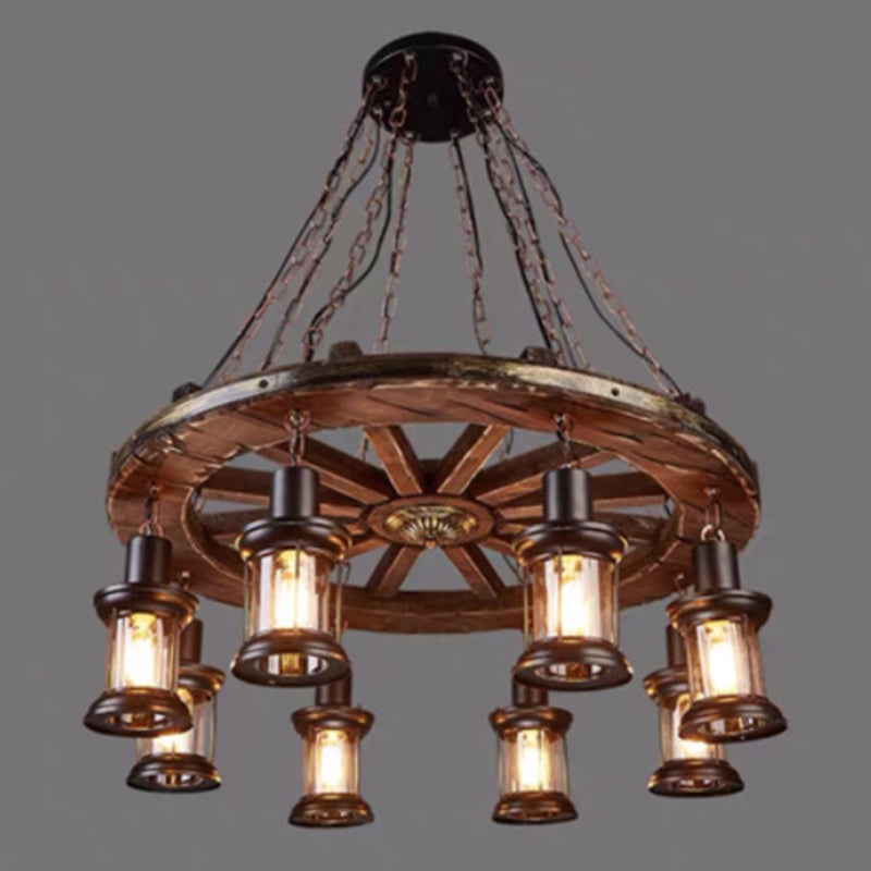 Wood Ceiling Hanging Light Fixture Coastal Black Shaded Restaurant Chandelier Lighting Fixture