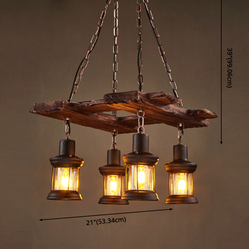 Ceiling Hanging Light Fixture Vintage Shaded Wood Ceiling Pendant Chandelier in Black