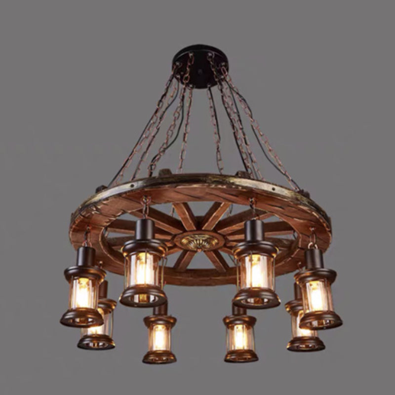 Ceiling Hanging Light Fixture Vintage Shaded Wood Ceiling Pendant Chandelier in Black