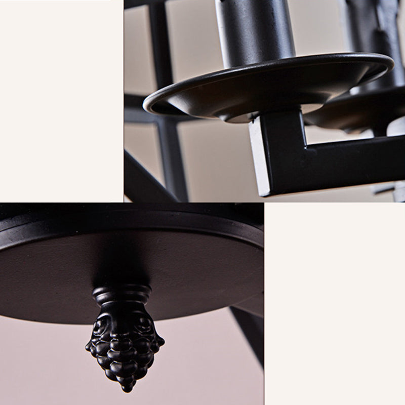 Wrought Iron Black Pendant Light in Industrial Vintage Style Geometric Adjustable Ceiling Light with Iron Frame
