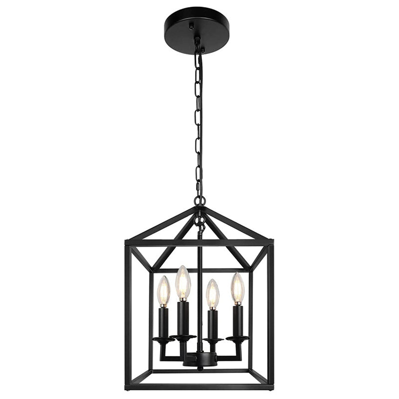 Industrial Vintage Square Adjustable Pendant Light Wrought Iron Ceiling Light for Dining Room
