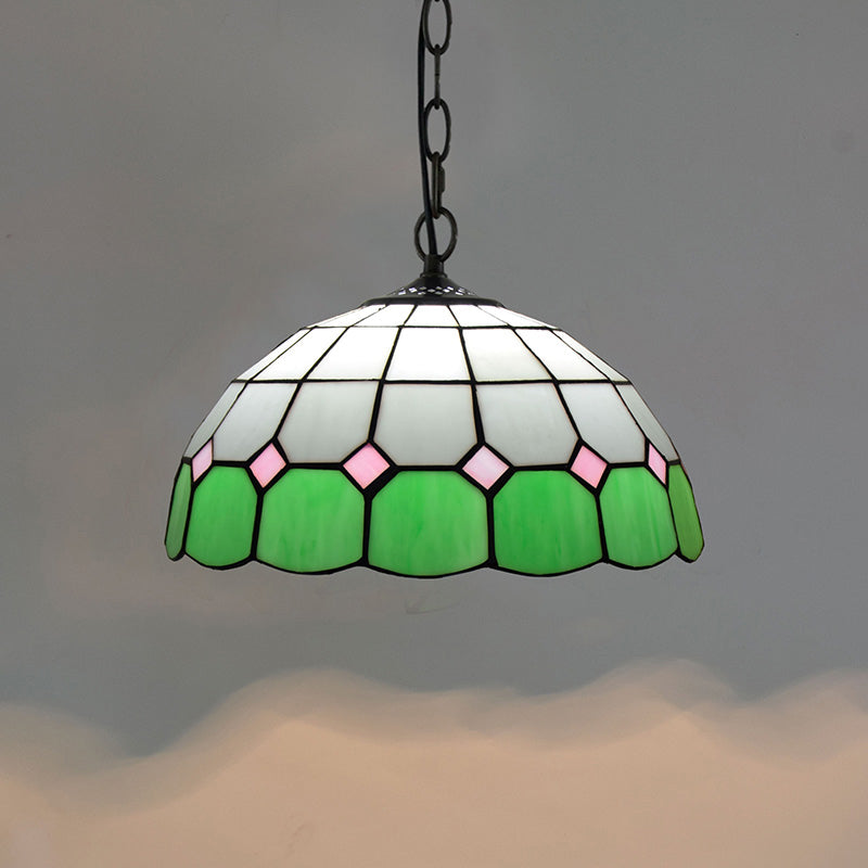 Bowl Shape Multicolored Stained Glass Hanging Lights Baroque Single Pendant for Dining Room