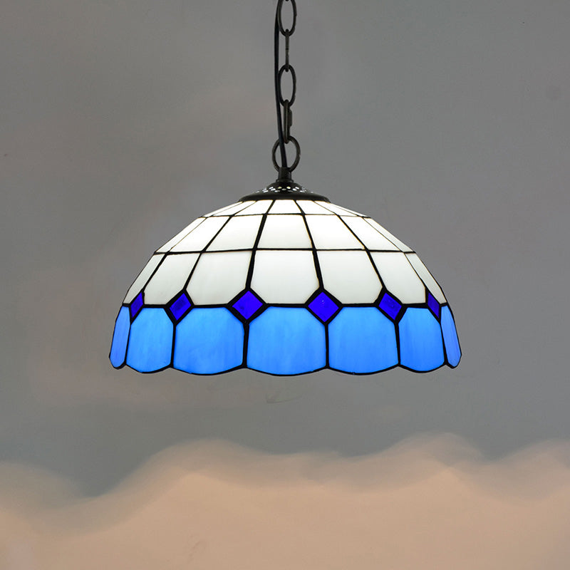 Bowl Shape Multicolored Stained Glass Hanging Lights Baroque Single Pendant for Dining Room