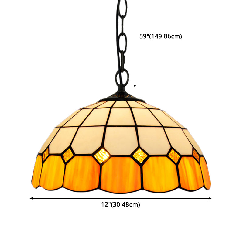 Bowl Shape Multicolored Stained Glass Hanging Lights Baroque Single Pendant for Dining Room