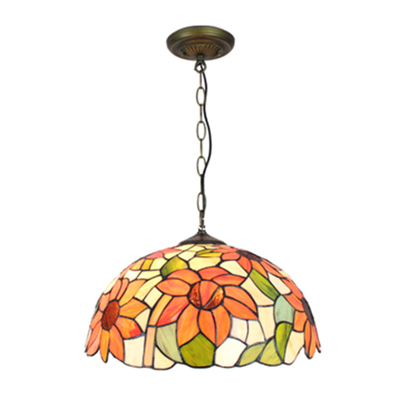 Baroque Stained Art Glass Hanging Lamp Kit Bowl Shape Ceiling Pendant Light for Hallway