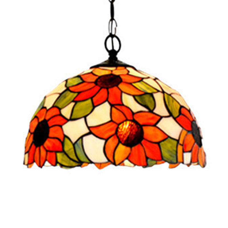 Baroque Stained Art Glass Hanging Lamp Kit Bowl Shape Ceiling Pendant Light for Hallway