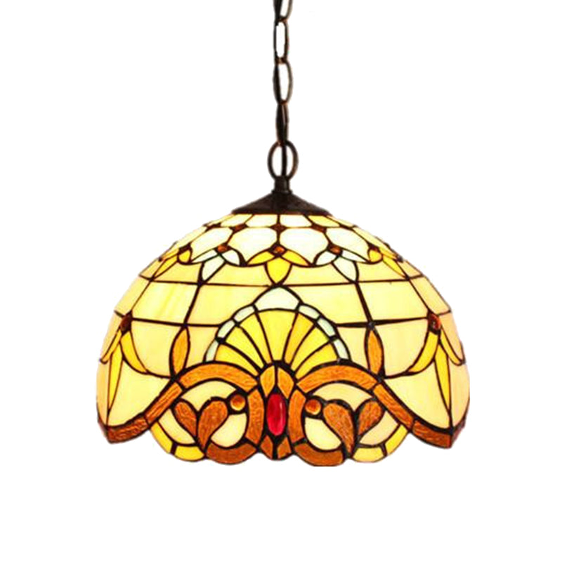 Baroque Stained Art Glass Hanging Lamp Kit Bowl Shape Ceiling Pendant Light for Hallway