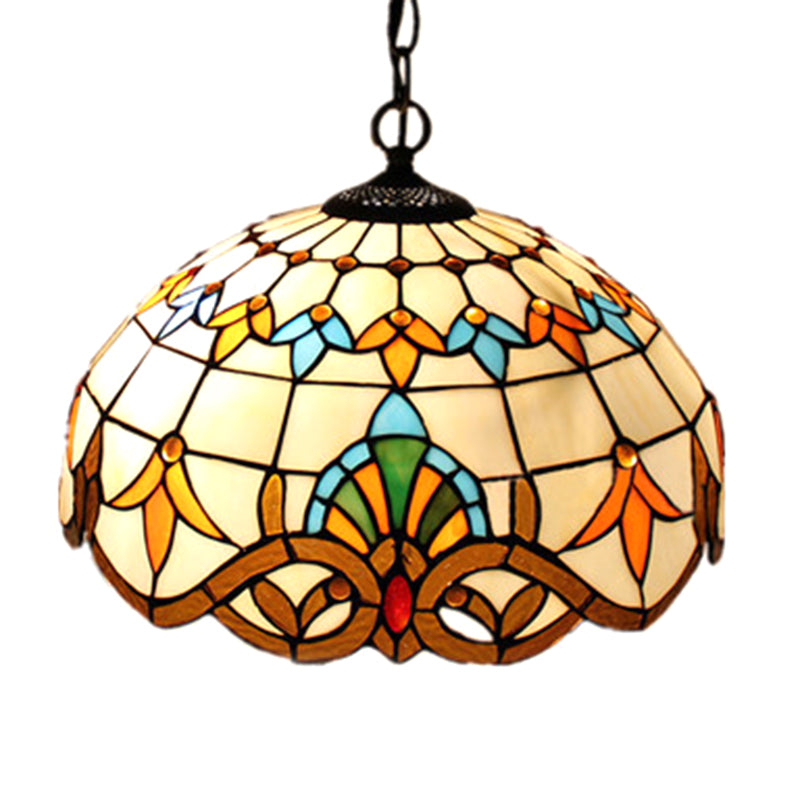 Baroque Stained Art Glass Hanging Lamp Kit Bowl Shape Ceiling Pendant Light for Hallway