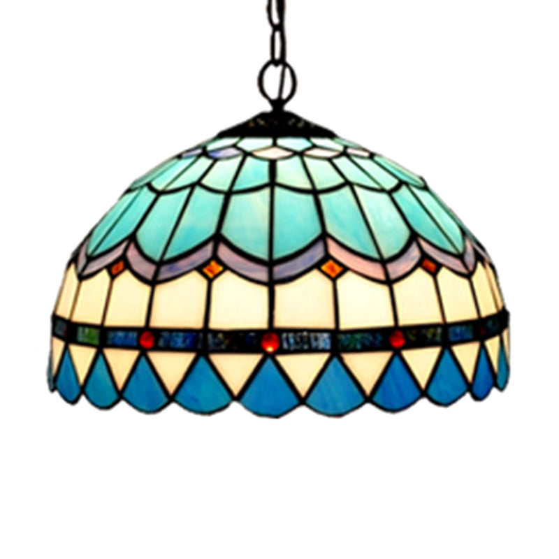 Baroque Stained Art Glass Hanging Lamp Kit Bowl Shape Ceiling Pendant Light for Hallway