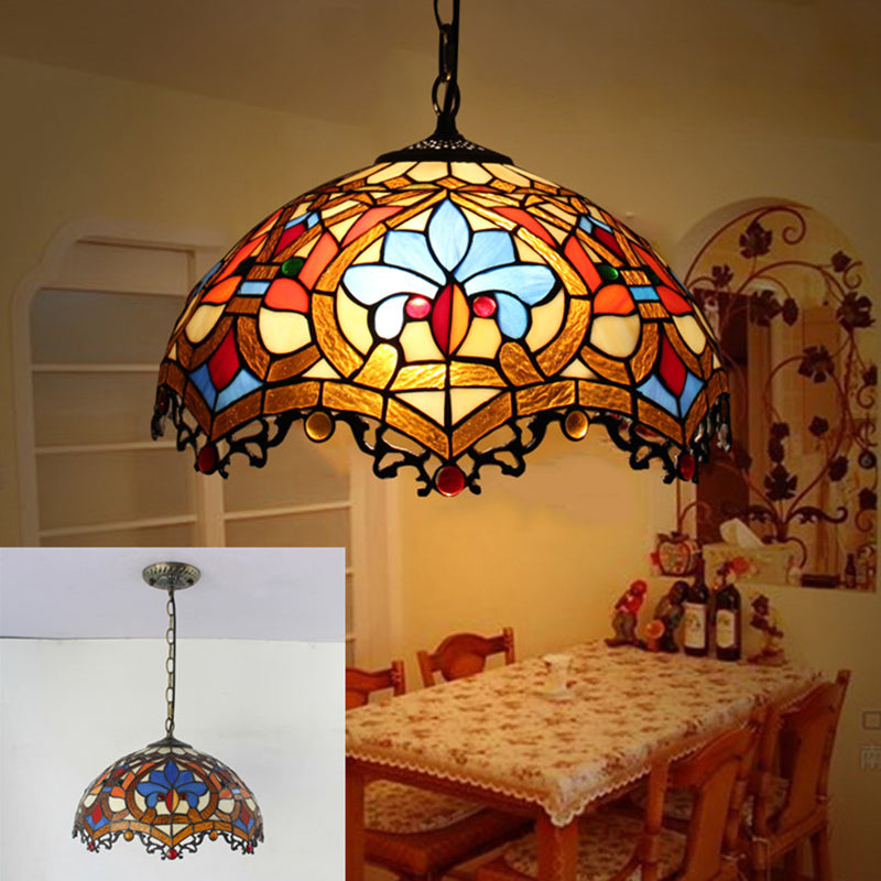 Baroque Stained Art Glass Hanging Lamp Kit Bowl Shape Ceiling Pendant Light for Hallway