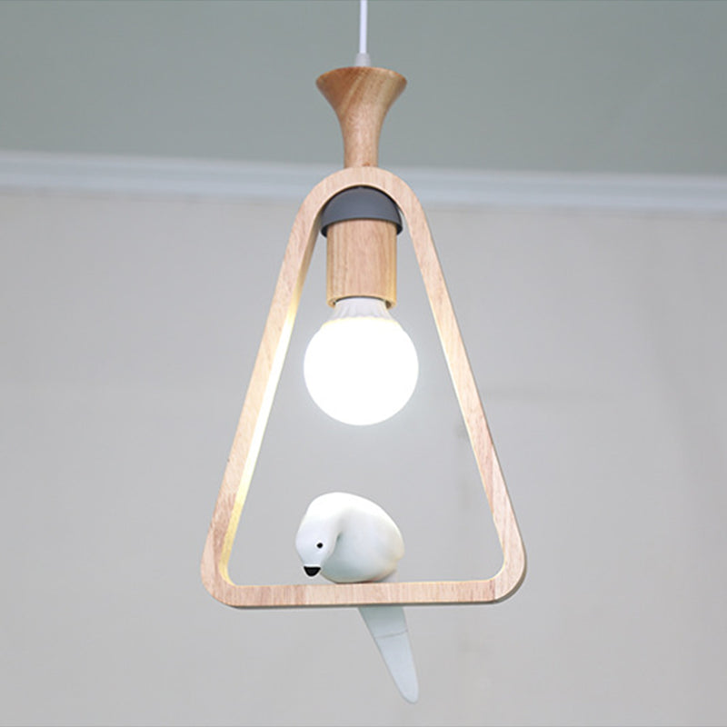 Dadelloze houten suspensielamp Noordse 1-licht hangerverlichting met harsvogel decor