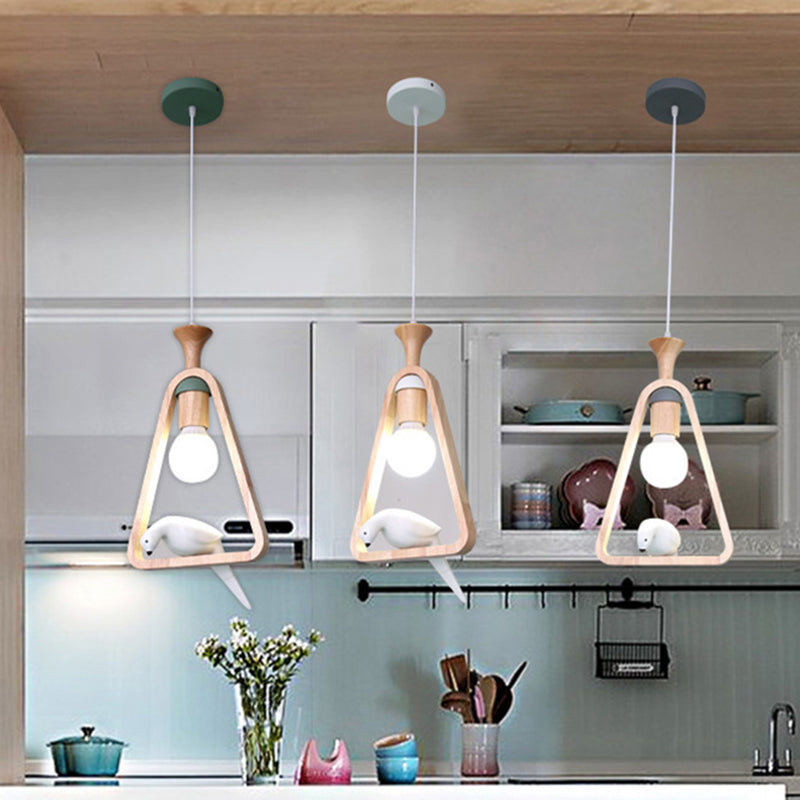 Dadelloze houten suspensielamp Noordse 1-licht hangerverlichting met harsvogel decor