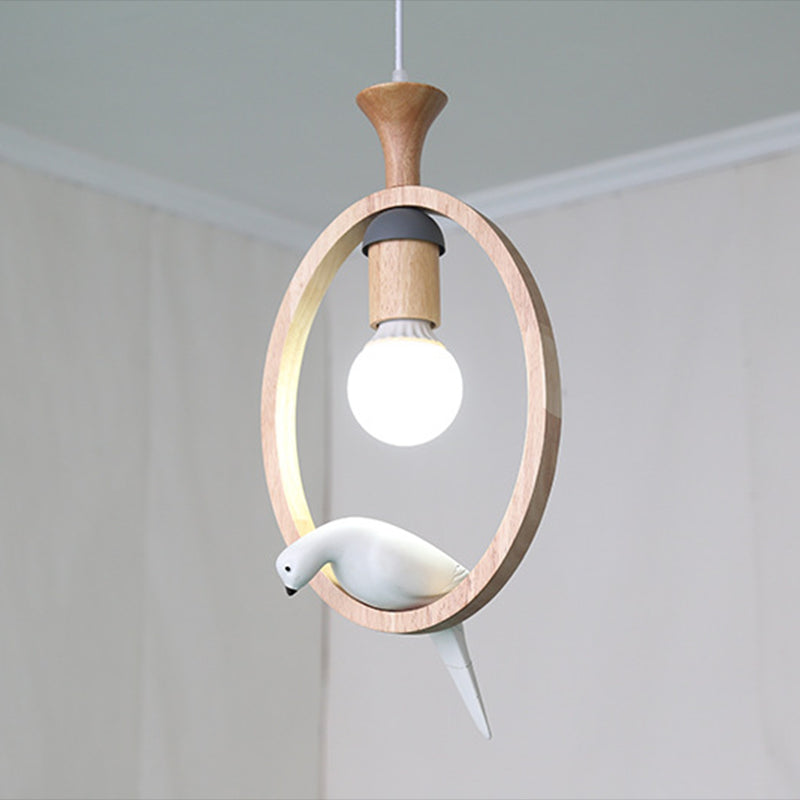 Dadelloze houten suspensielamp Noordse 1-licht hangerverlichting met harsvogel decor