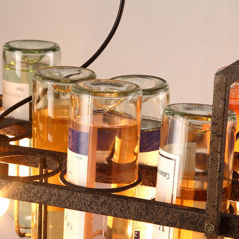 Eiland hanger verlichting vintage stijl balk hangende plafondarmatuur met flessen metalen tint in meerkleurig